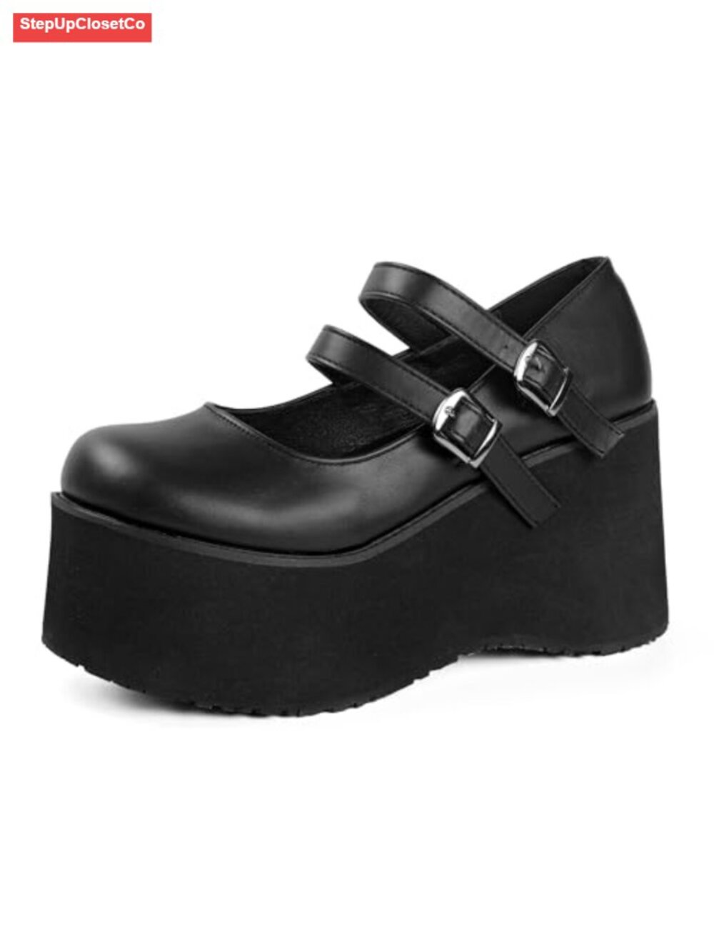 Gothic Mary Jane Platform Heels Chunky Pumps with Ankle Strap